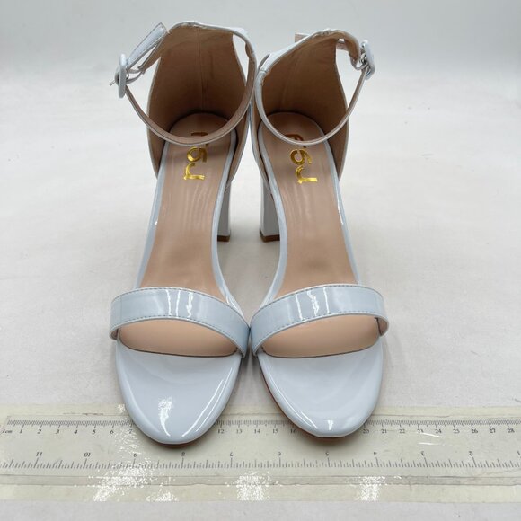 FSJ Light Blue Open Round Toe Block Heel Sandals with Ankle Strap - Picture 3 of 8